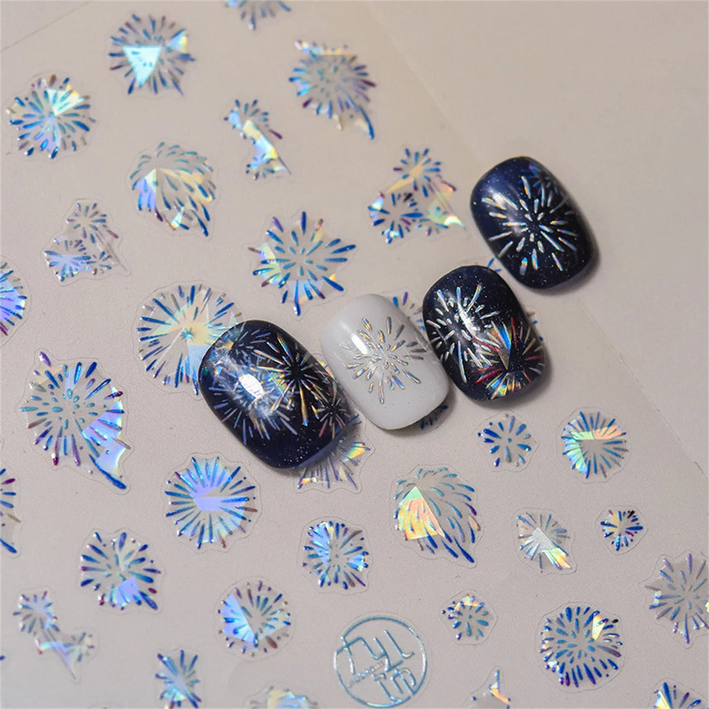 5D Kawaii Fireworks Nail Stickers | Laser Self-Adhesive Decals Nail Art Stickers QXL