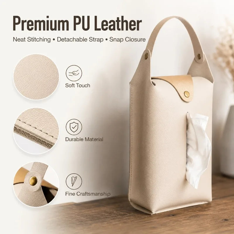 PU Leather Hanging Tissue Holder | Car, Bathroom & Office Car Tissue Holder QXL