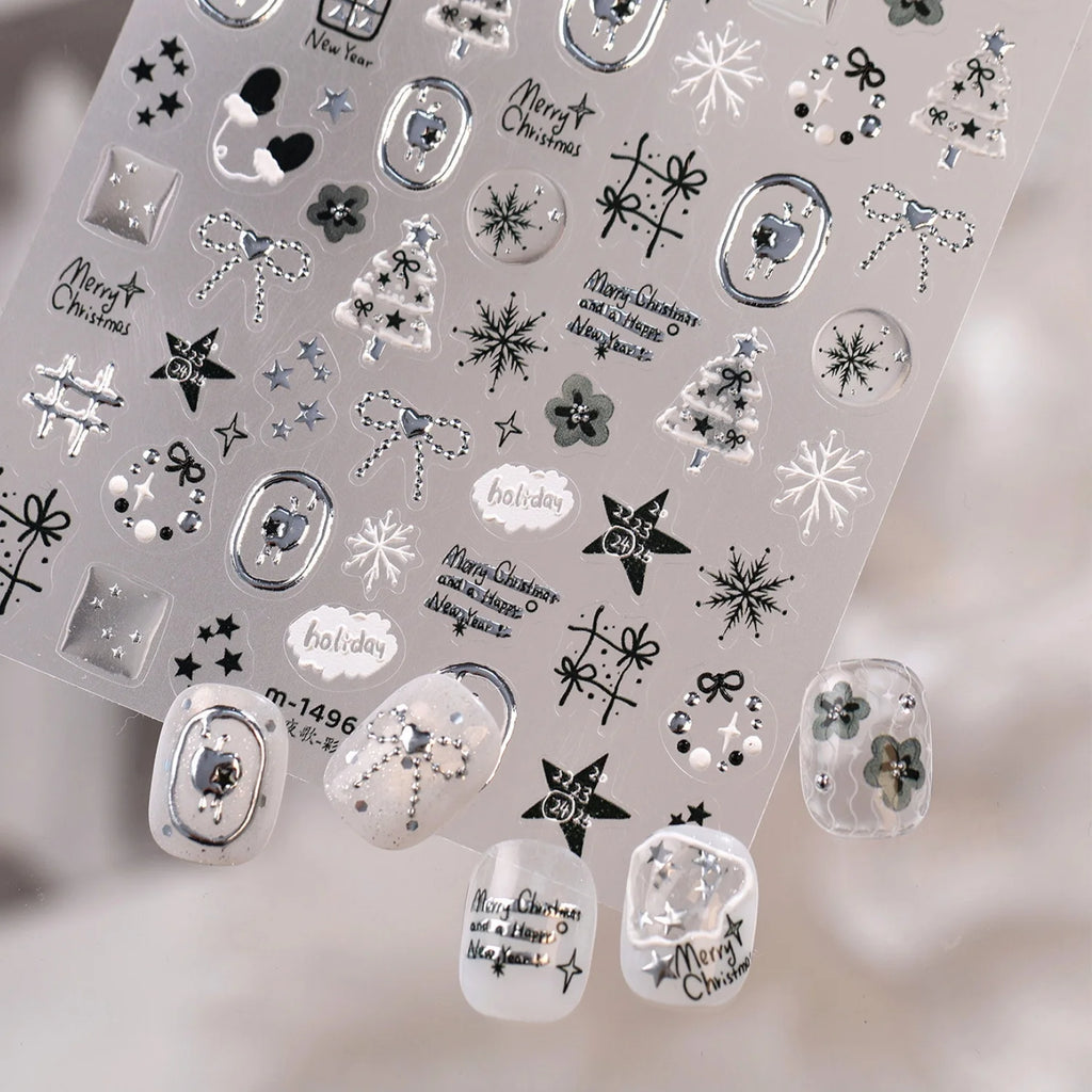 Christmas 5D Nail Stickers – Silver Snowflake & Tree Decals Nail Art Stickers QXL