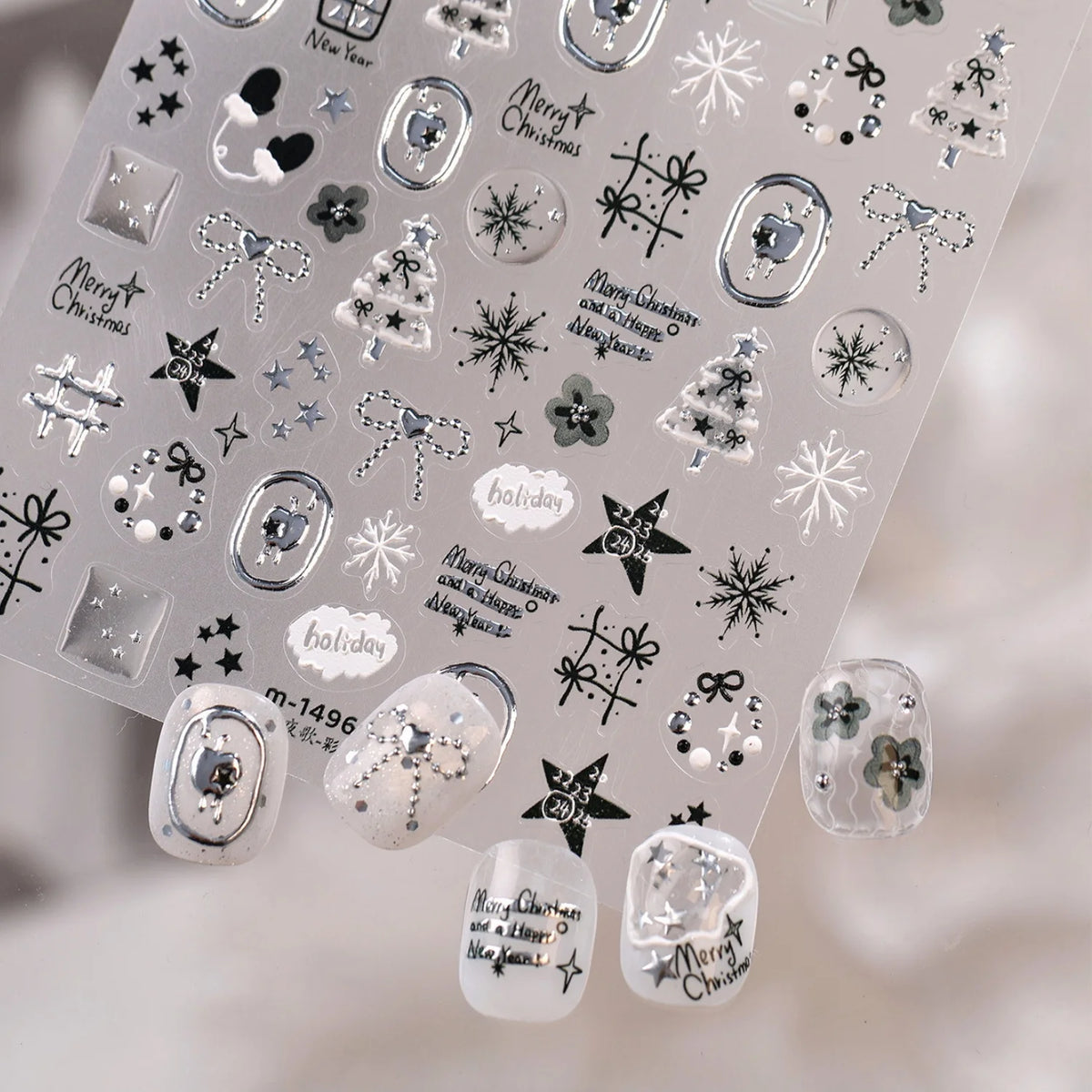 Christmas 5D Nail Stickers – Silver Snowflake & Tree Decals Nail Art Stickers QXL