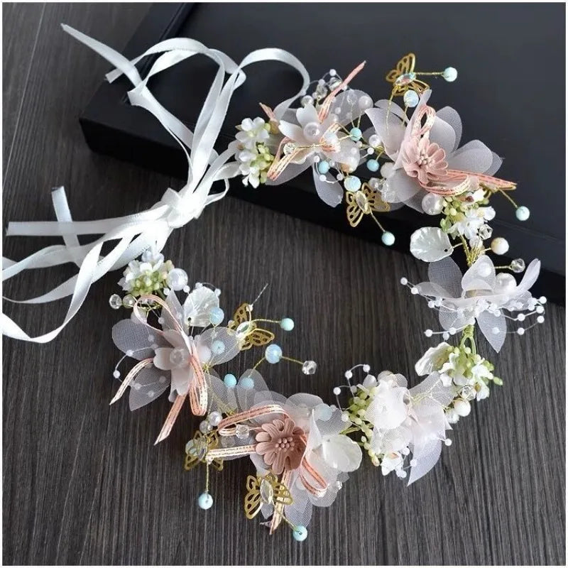 Girls' Floral Crown | Butterfly & Pearl Hair Clip Headwear Floral Hair Crown QXL
