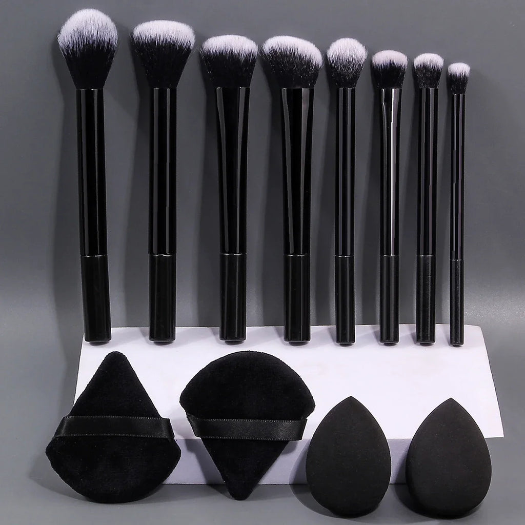 12-Piece Beginner Makeup Brush & Sponge Set | Soft & Portable Makeup Brush Set QXL black