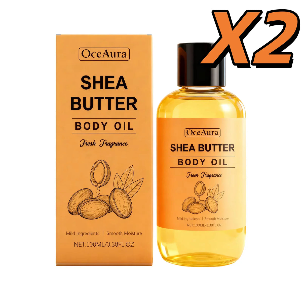 OceAura Shea Butter Body Oil 100ml – All Skin Types Body Massage Oil QXL 2 x 100ml boxed