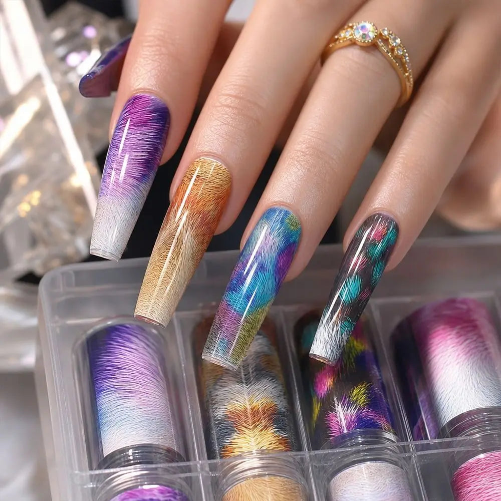 Nail Foil Stickers – Starry Sky, Leopard & Stripe Sequin Art Nail Foil Stickers QXL