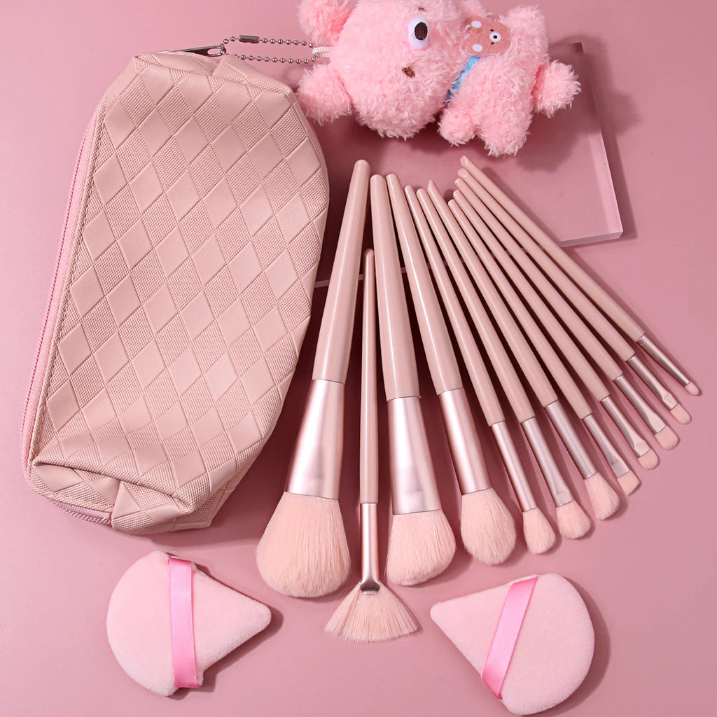 16-Pc Pink Makeup Brush Set | Diamond Bag & Bunny Keychain Makeup Brush Set QXL