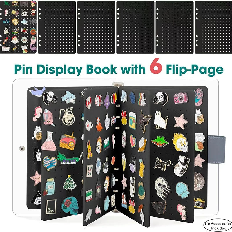 Felt Pin Display Book | 6-Page Badge & Brooch Organizer Album Pin Display Album QXL Black