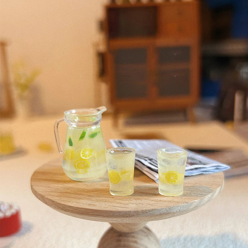 1:12 Dollhouse Miniature Lemon Juice Jug & Cup Set | Resin Dollhouse Miniature Set QXL