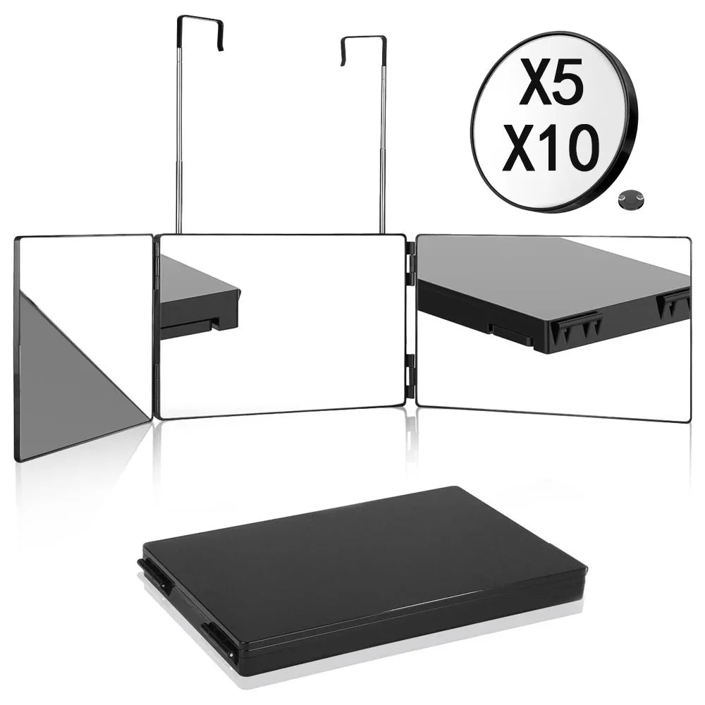 360° Trifold Vanity Makeup Mirror | Foldable Telescoping Hook Vanity Makeup Mirror QXL