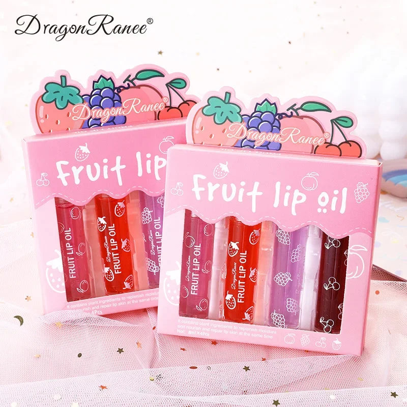 4-Pack Roll-On Lip Oil Set | Hydrating Fruit Lip Gloss Balm Roll-On Lip Oil QXL
