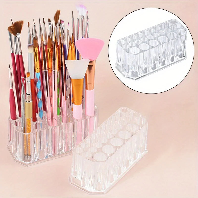 26-Hole Acrylic Nail Art Brush & Makeup Pen Holder Stand Brush & Pen Organizer QXL