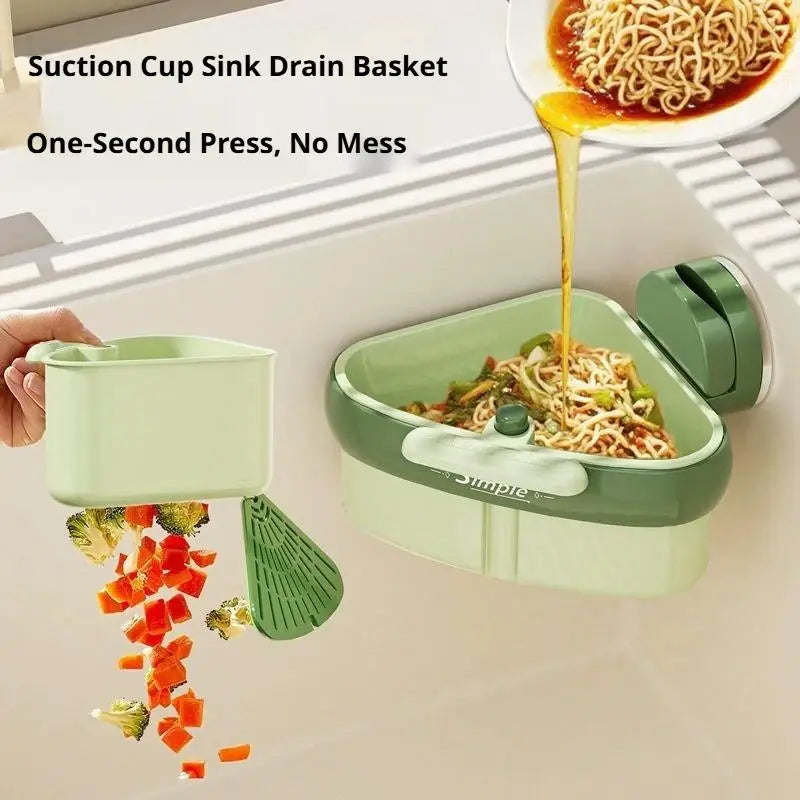 Corner Sink Drain Basket – Suction Cup & One-Click Release Sink Drain Basket QXL