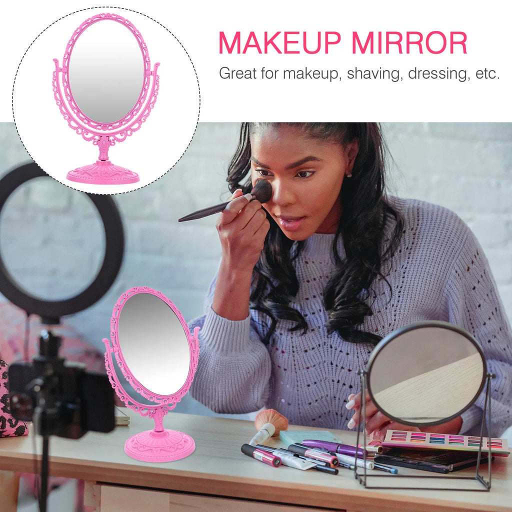 Oval Pink Vanity Mirror | 2X Magnifying, 360° Rotation, Tabletop Tabletop Vanity Mirror QXL