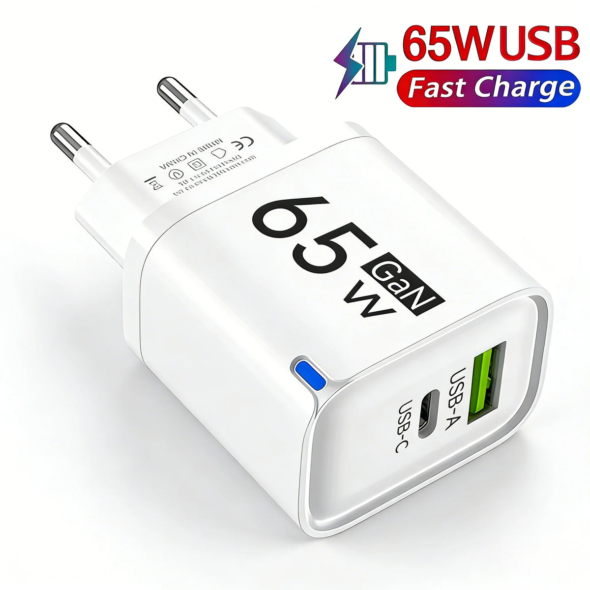 65W GaN 3-Port USB-C Wall Charger | PD & QC 3.0 Fast Charge GaN Wall Charger QXL