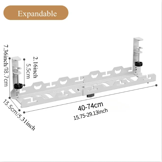 Telescopic Under-Desk Cable Management Tray | Metal Organizer Cable Management Tray QXL White retractable-4