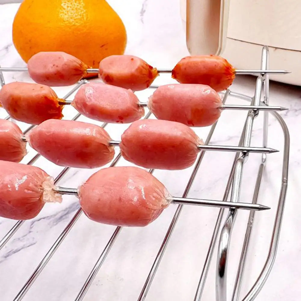 Stainless Steel Air Fryer Grill Rack with 4 Skewers & Baking Pan Air Fryer Grill Rack QXL