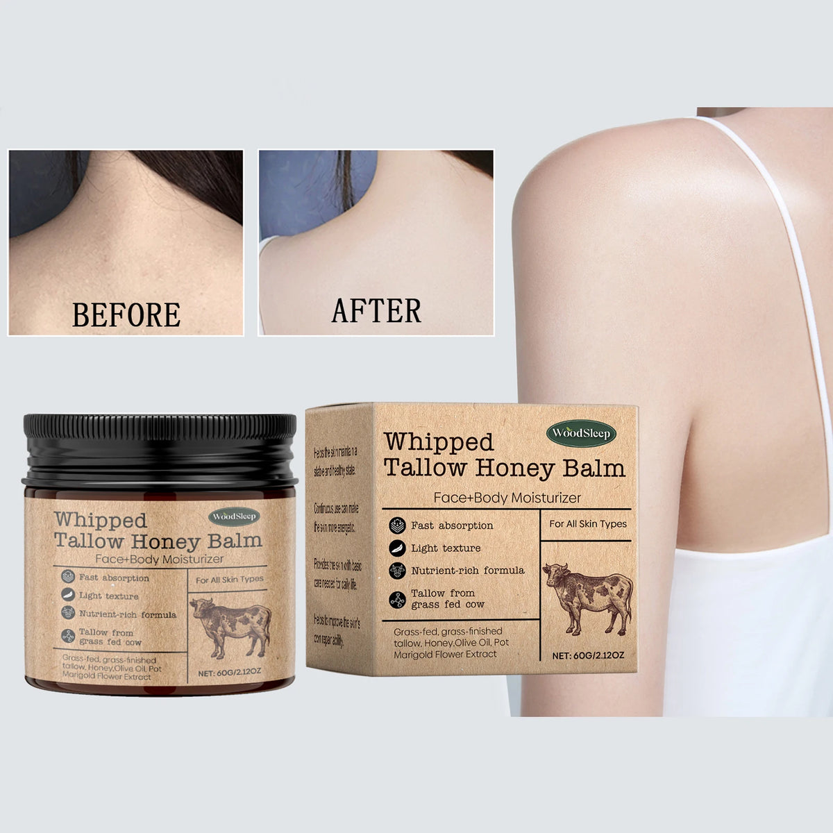 WOODSLEEP Beef Tallow Moisturizing Cream Face & Body 60g Body Moisturizing Cream QXL
