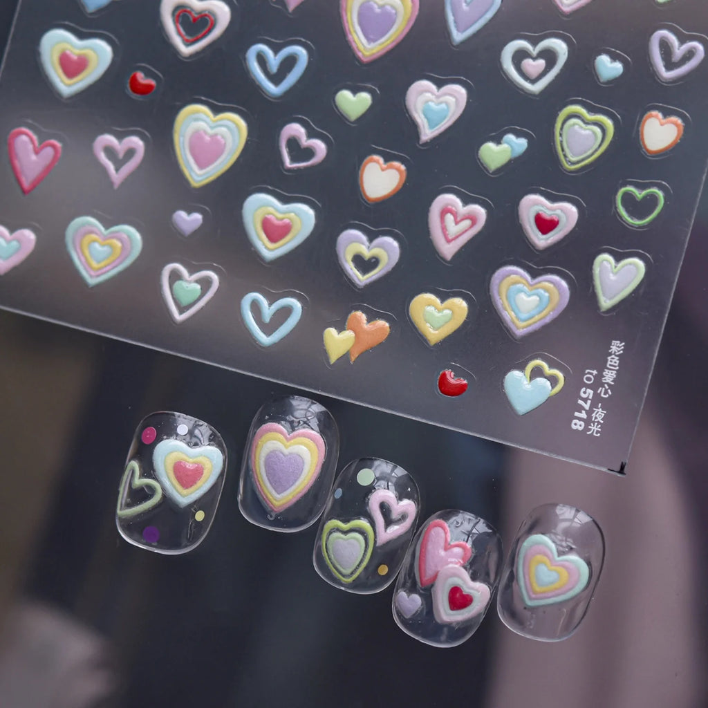 5D Heart Nail Art Stickers | Y2K Self-Adhesive Nail Decals Nail Art Stickers QXL