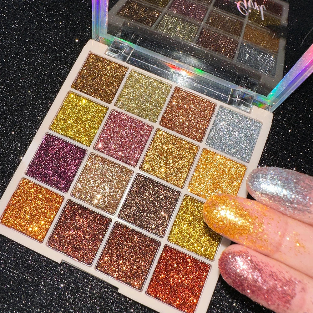 VERONNI 16-Color Glitter Eyeshadow Palette | Shimmer Sequin Glitter Eyeshadow Palette QXL