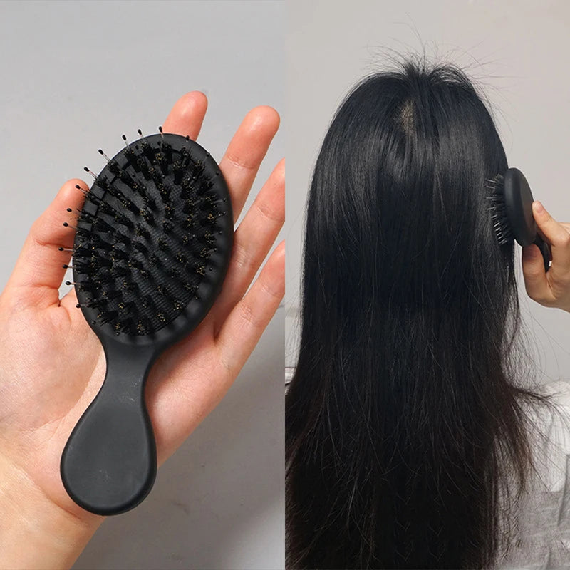 Oval Boar Bristle & Nylon Hair Brush | Anti-Static Mini Brush Boar Bristle Hair Brush QXL