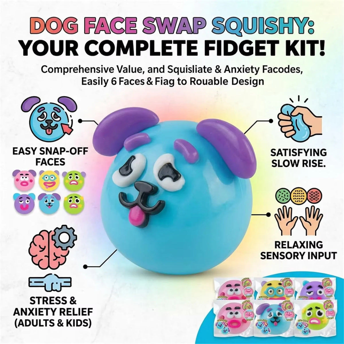 Dog Face Swap Squishy Toy | Slow Rise Sensory Squeeze Fun Squishy Sensory Toy QXL