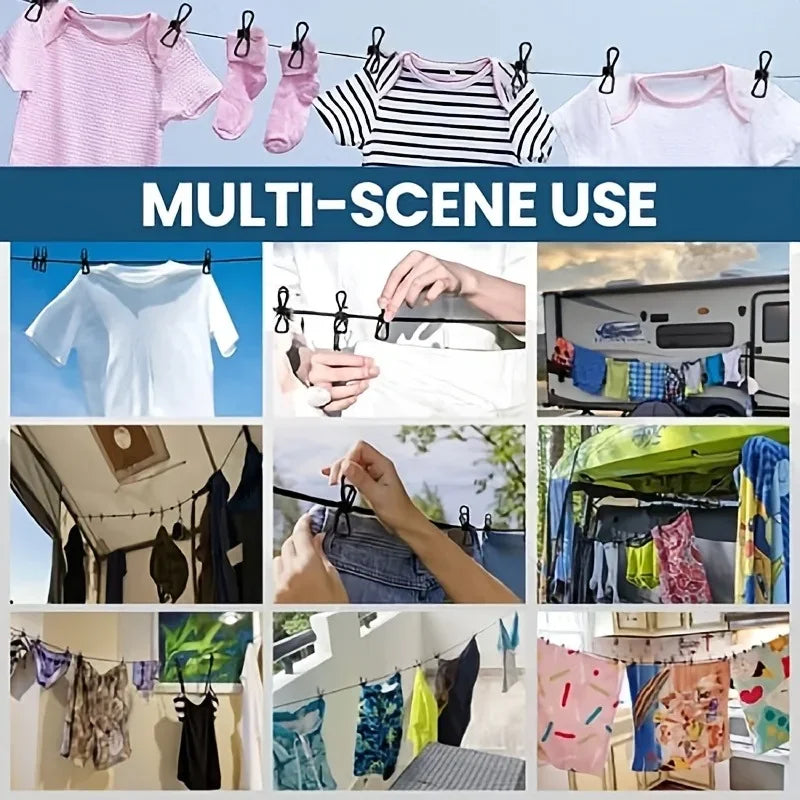 Retractable Clothesline with 12 Clips | Windproof Travel Drying Rope Retractable Clothesline QXL
