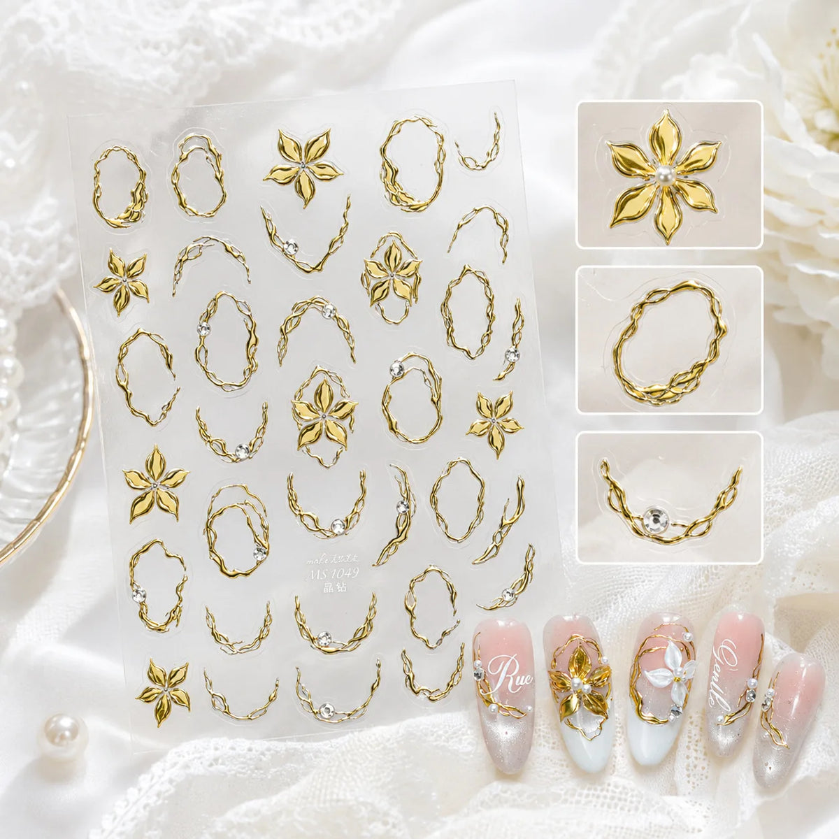 5D Nail Stickers Gold Silver Water Ripple Rhinestone Decals Nail Art Stickers QXL