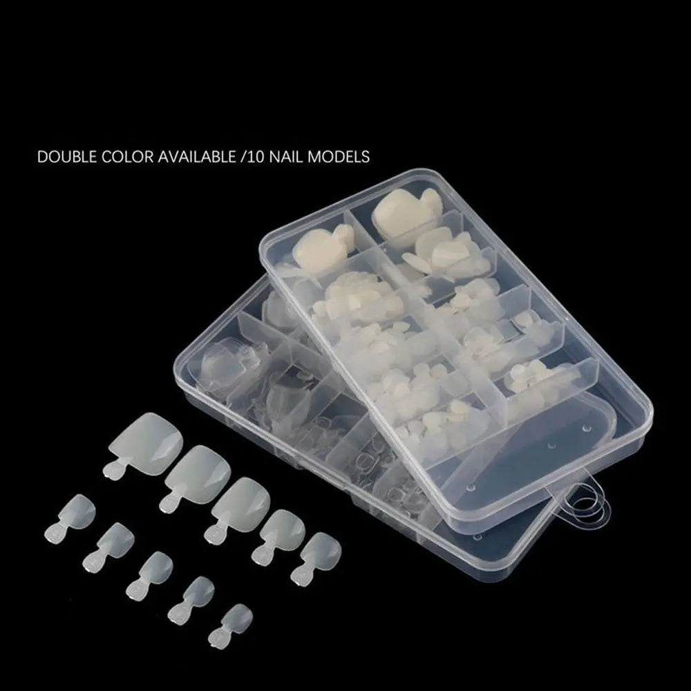 100-Pack Clear False Toenail Tips | 10 Sizes Full Nail Set False Toenail Tips QXL