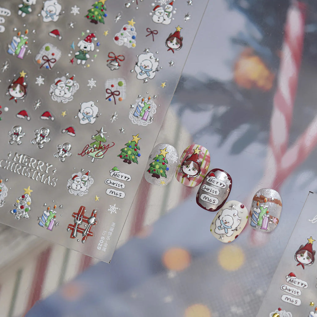5D Christmas Nail Stickers | Snowman, Cat & Xmas Tree Decals Nail Stickers QXL