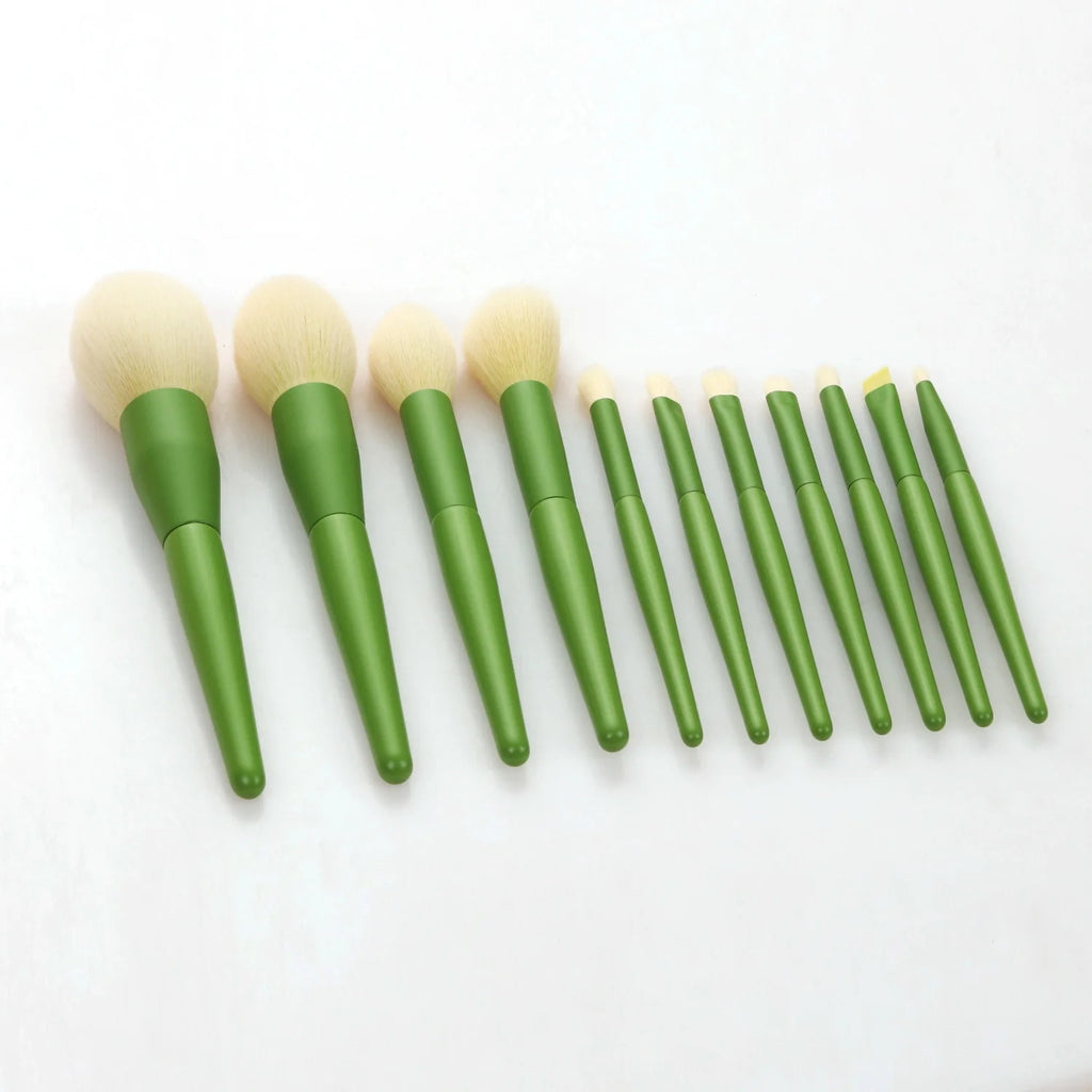 11-Pc Green Handle Makeup Brush Set | Powder Blush & Eyeshadow Makeup Brush Set QXL