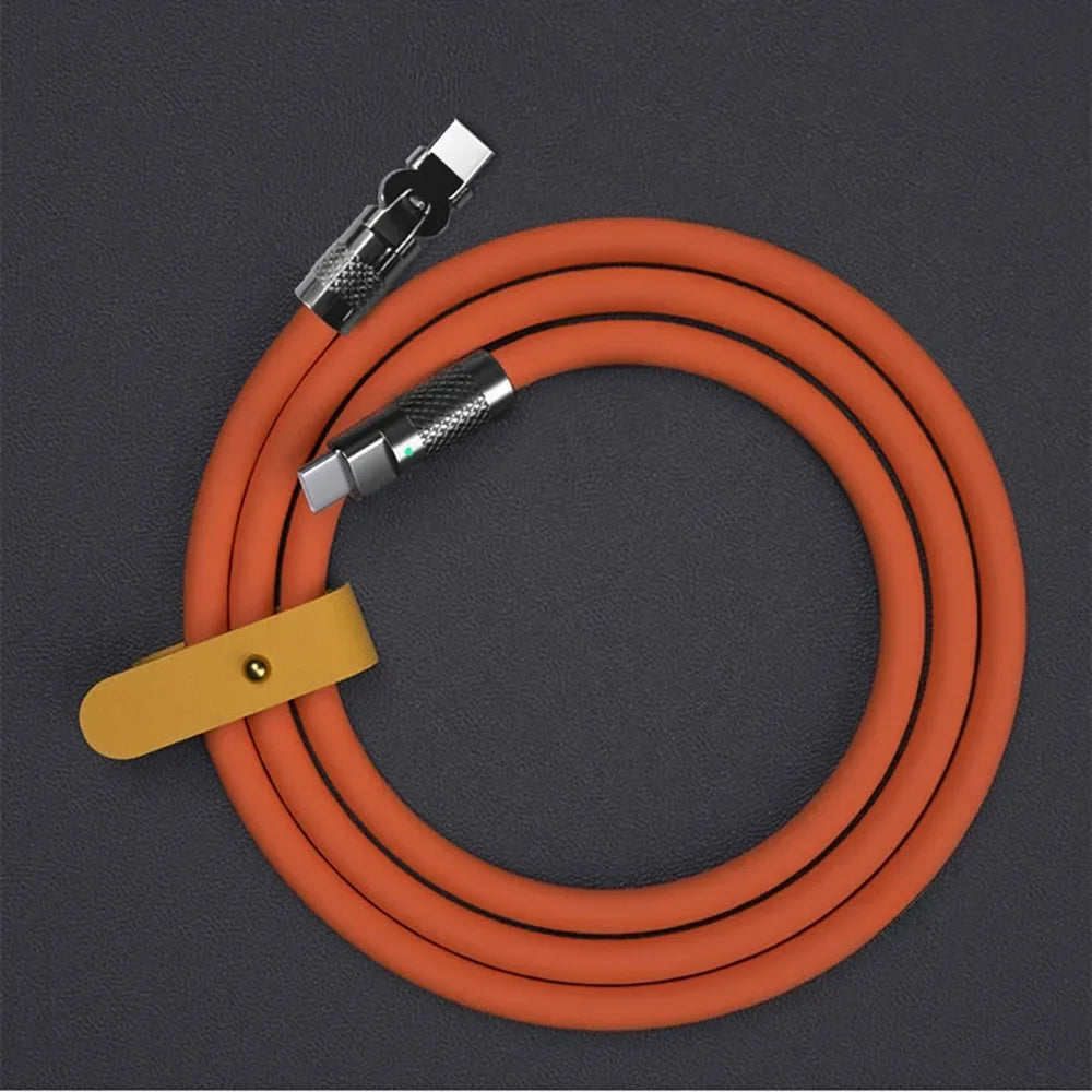 120W USB-C Silicone Cable | 180° Rotating Elbow Fast Charge USB-C Charging Cable QXL Orange 1m