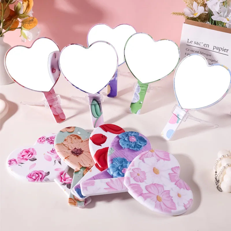 Flower Love Compact Handheld Makeup Mirror | Portable 12.5×18cm Compact Makeup Mirror QXL