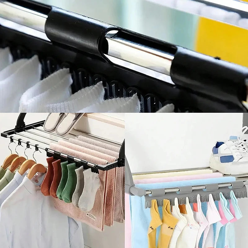 2-Pack Foldable Hanging Rod Sock & Laundry Drying Rack Laundry Drying Rack QXL