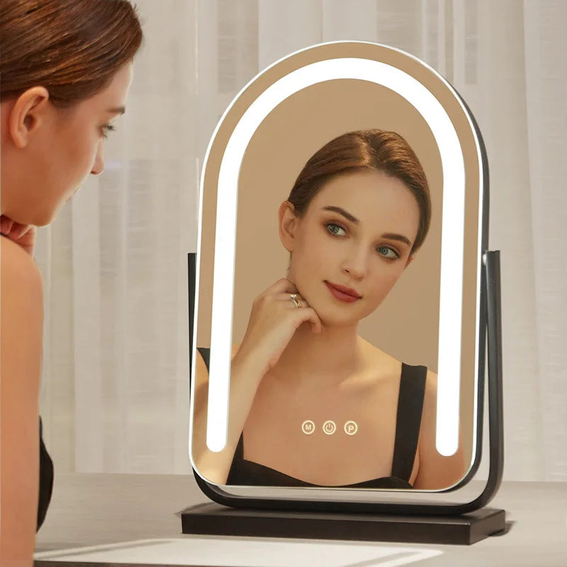 LED Desktop Vanity Mirror with Light | Metal Frame Makeup Mirror LED Vanity Mirror QXL