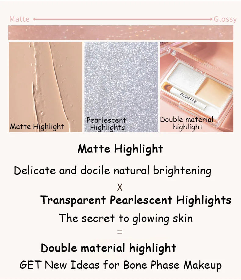 Flortte 2-Color Highlighter Contour Palette | Matte & Glitter Highlighter Contour Palette QXL