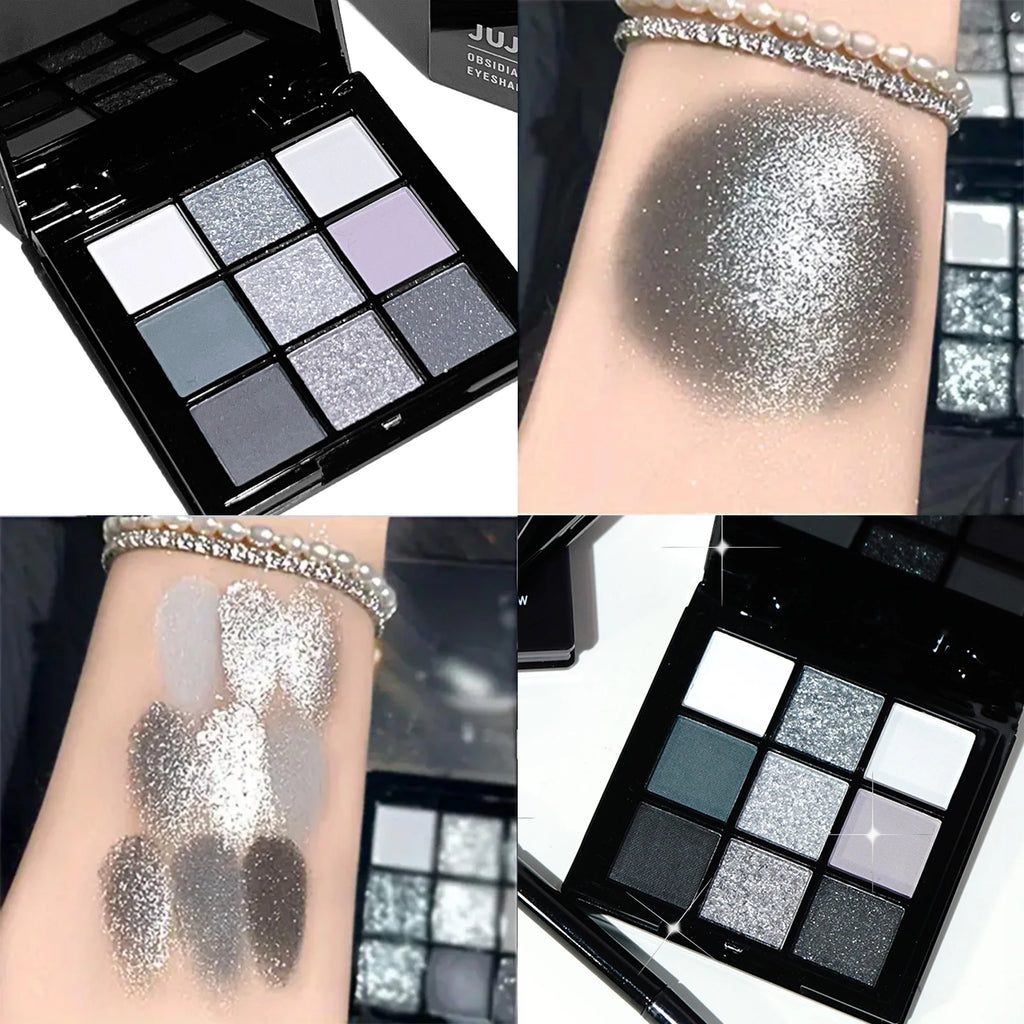 JUJU Dream 9-Shade Smoky Eyeshadow Palette | Black & Silver Eyeshadow Palette QXL 01
