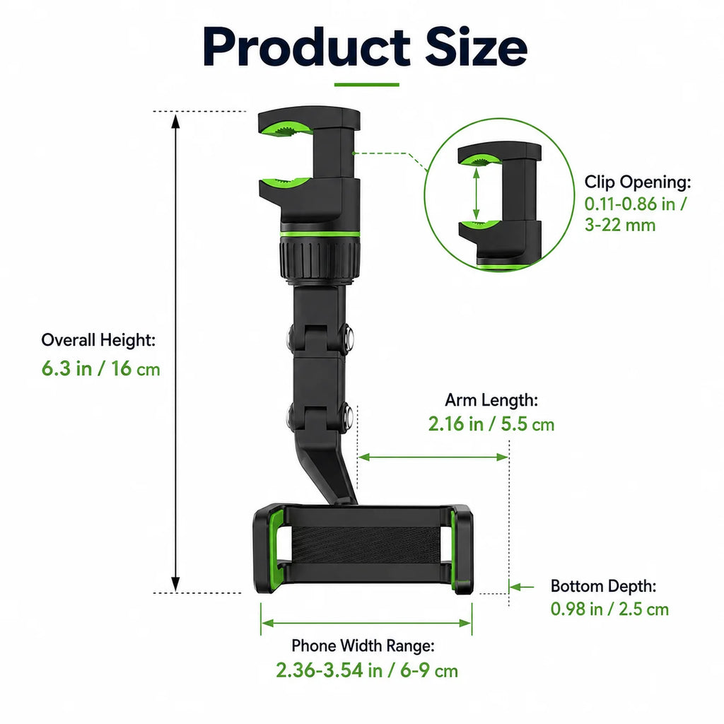 360° Rearview Mirror Phone Mount | Retractable Car Holder Car Phone Mount QXL