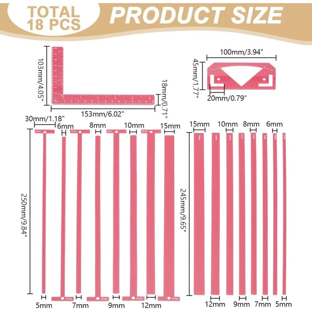 18-Piece Acrylic Bookbinding Tool Set | T-Rulers & Cover Guides Bookbinding Tool Set QXL