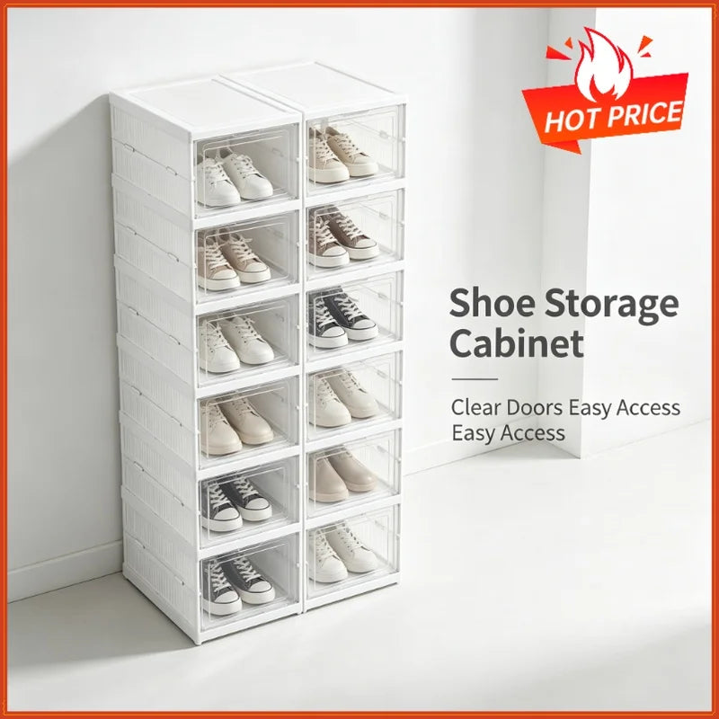 6-Layer Stackable Transparent Shoe Storage Box Organizer Shoe Storage Organizer QXL