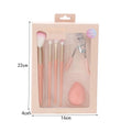 6-Piece Makeup Brush Set with Sponge & Eyelash Curler Makeup Brush Set QXL Pink