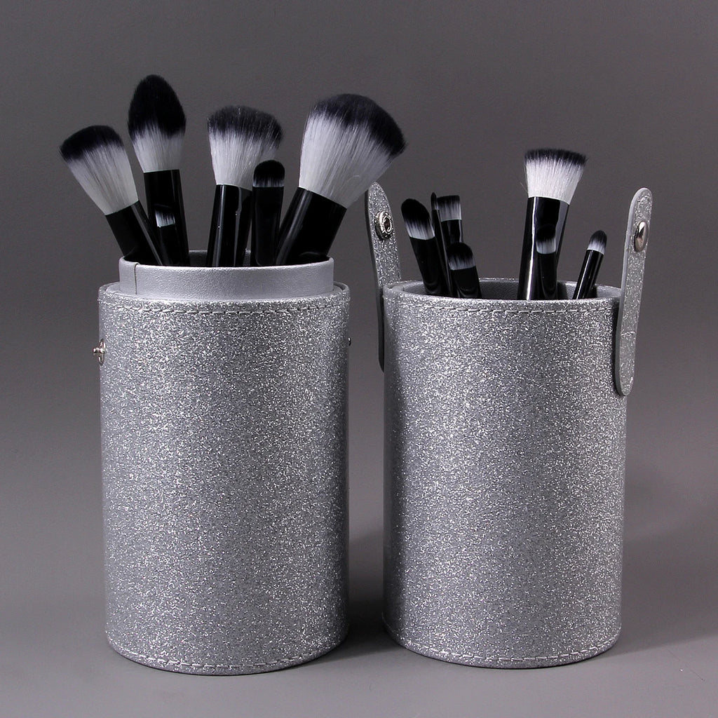 Glitter Silver Makeup Brush Holder | Portable Cylinder Case Makeup Brush Holder QXL