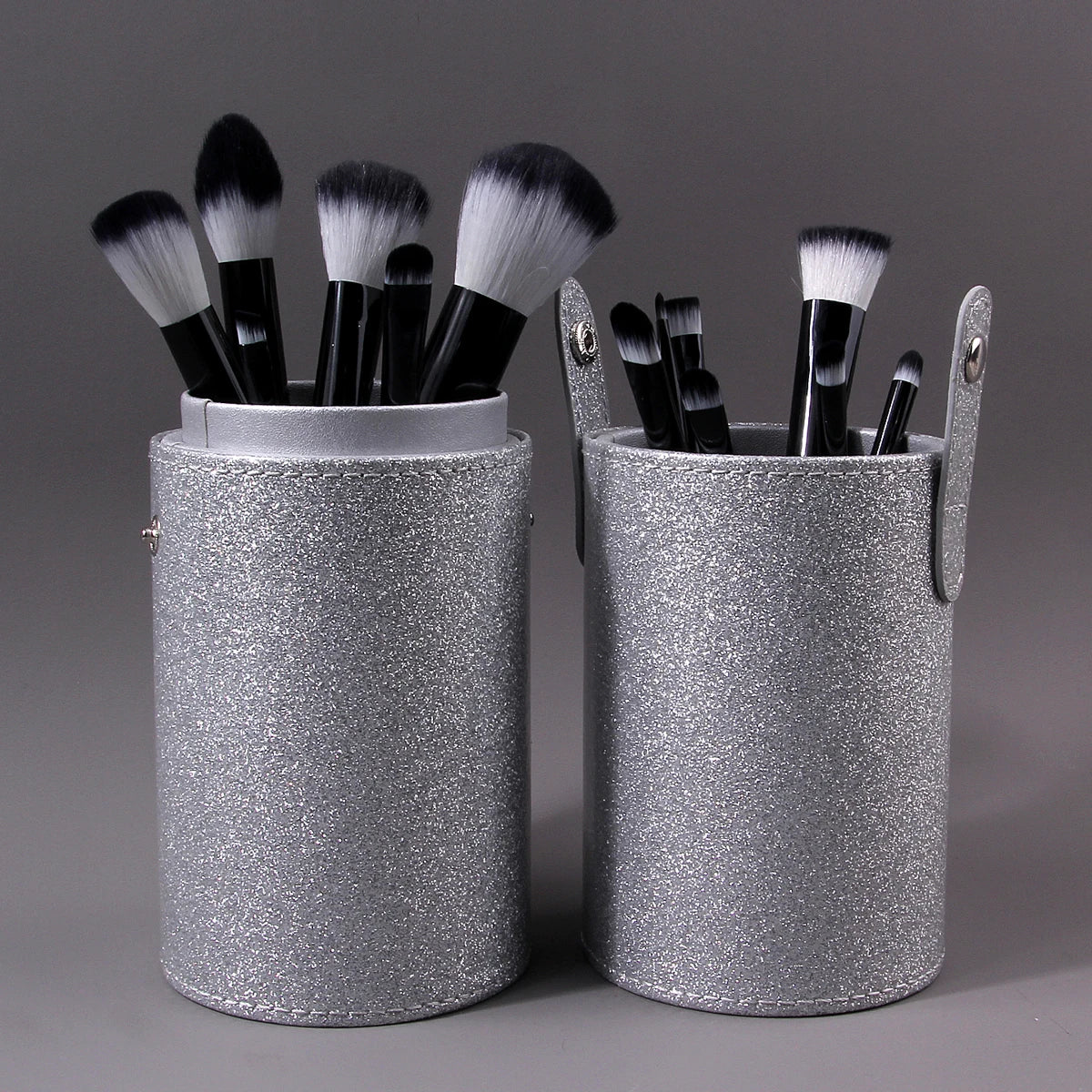 Glitter Silver Makeup Brush Holder | Portable Cylinder Case Makeup Brush Holder QXL