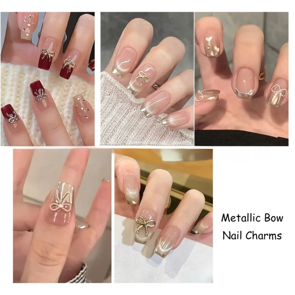 3D Metal Bowknot Nail Charms | Gold & Silver Alloy Art Decor Nail Art Charm QXL