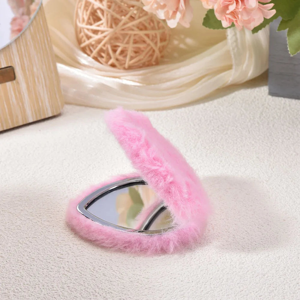 Double-Sided Magnifying Compact Pocket Mirror | Faux Fur Folding Compact Makeup Mirror QXL