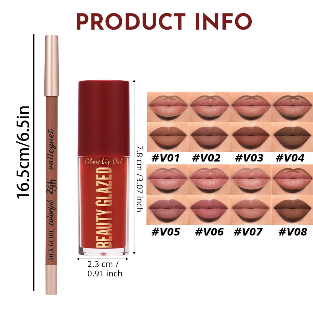 3-Piece Matte Velvet Lip Liner, Lip Oil & Lip Set – Waterproof Lip Makeup Set QXL