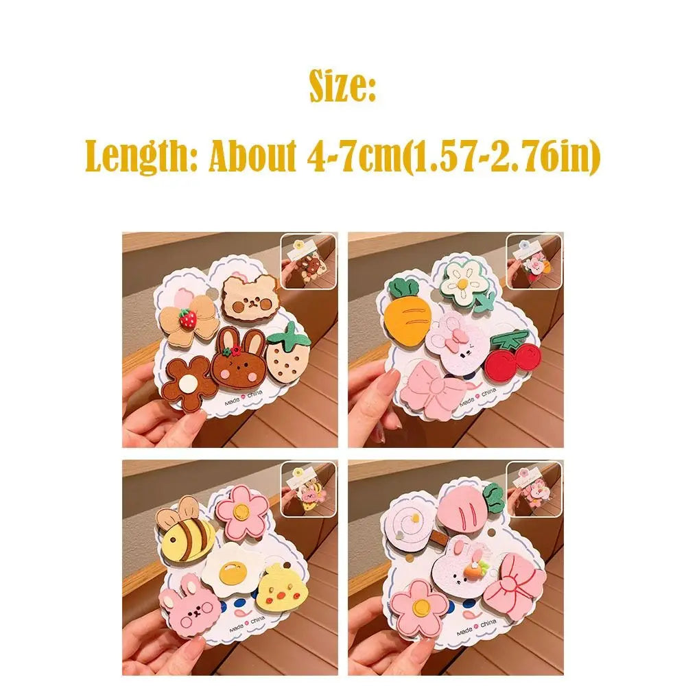 5-Pack Cute Cartoon Hair Clips | Gentle Reusable Bangs Clips Cartoon Hair Clips QXL