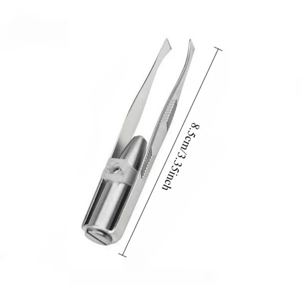 LED Eyebrow Tweezers | Stainless Steel Slanted Tip with Light LED Eyebrow Tweezers QXL Silver