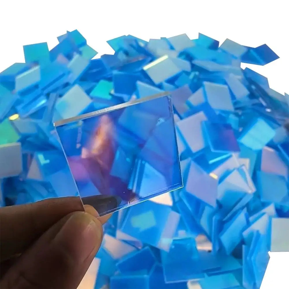 Iridescent Acrylic Square Tiles 100–300 Pcs | Holographic DIY Acrylic Craft Tiles QXL