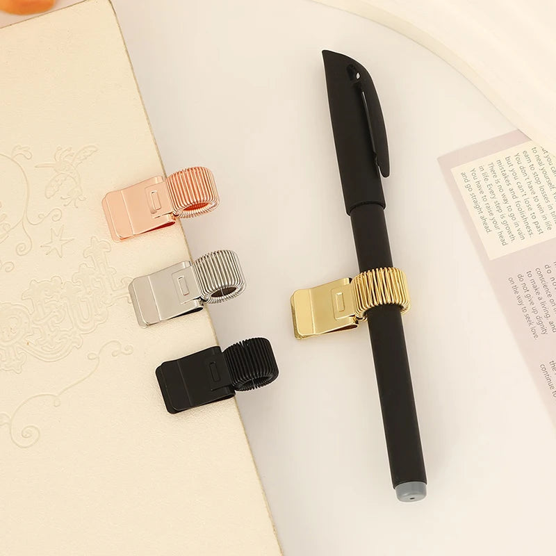Gold Retro Metal Spring Pen Clip for Notebooks & School Pen Clip Accessory QXL