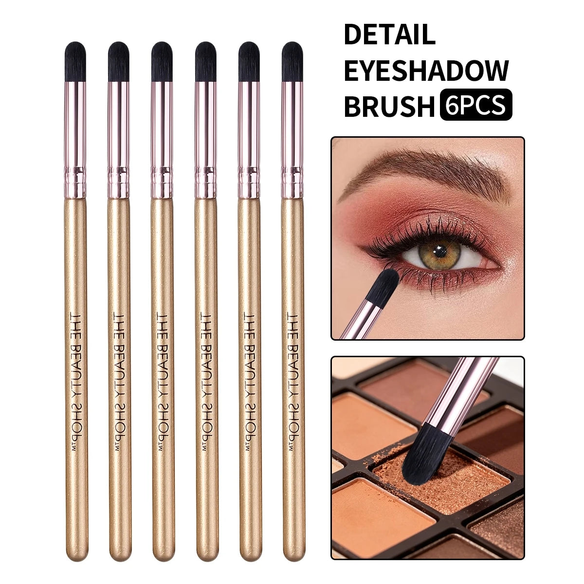 KOSSHOW 6-Pc Detail Eye Brush Set | Gold Handle Soft Nylon Eye Makeup Brushes QXL Gold