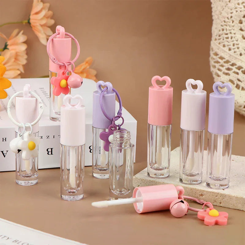 2.5ml Pink Heart-Shaped Empty Lip Gloss Tube with Keychain Lip Gloss Container QXL